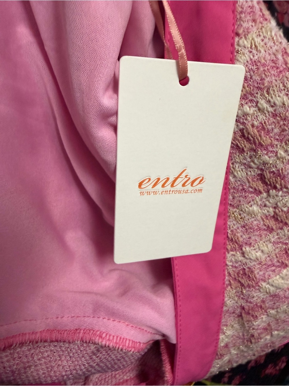 NWT Entro Pink Tweed Bow Mini Dress Gold Anchor Buttons M - Picture 8 of 10